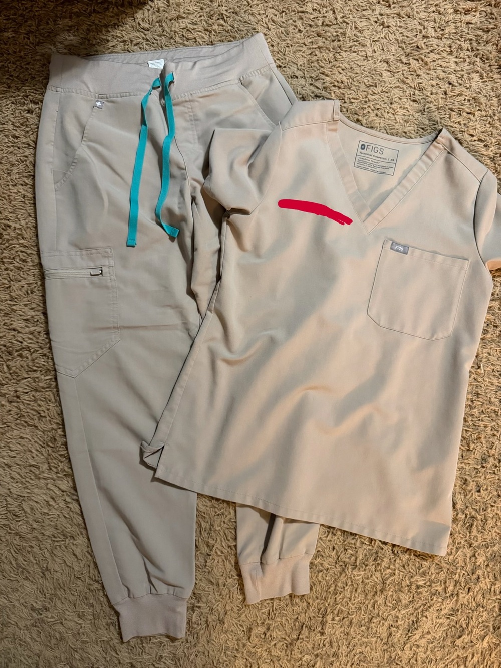 FIGS Women's Khaki Scrub Top & Jogger Pants Set XS